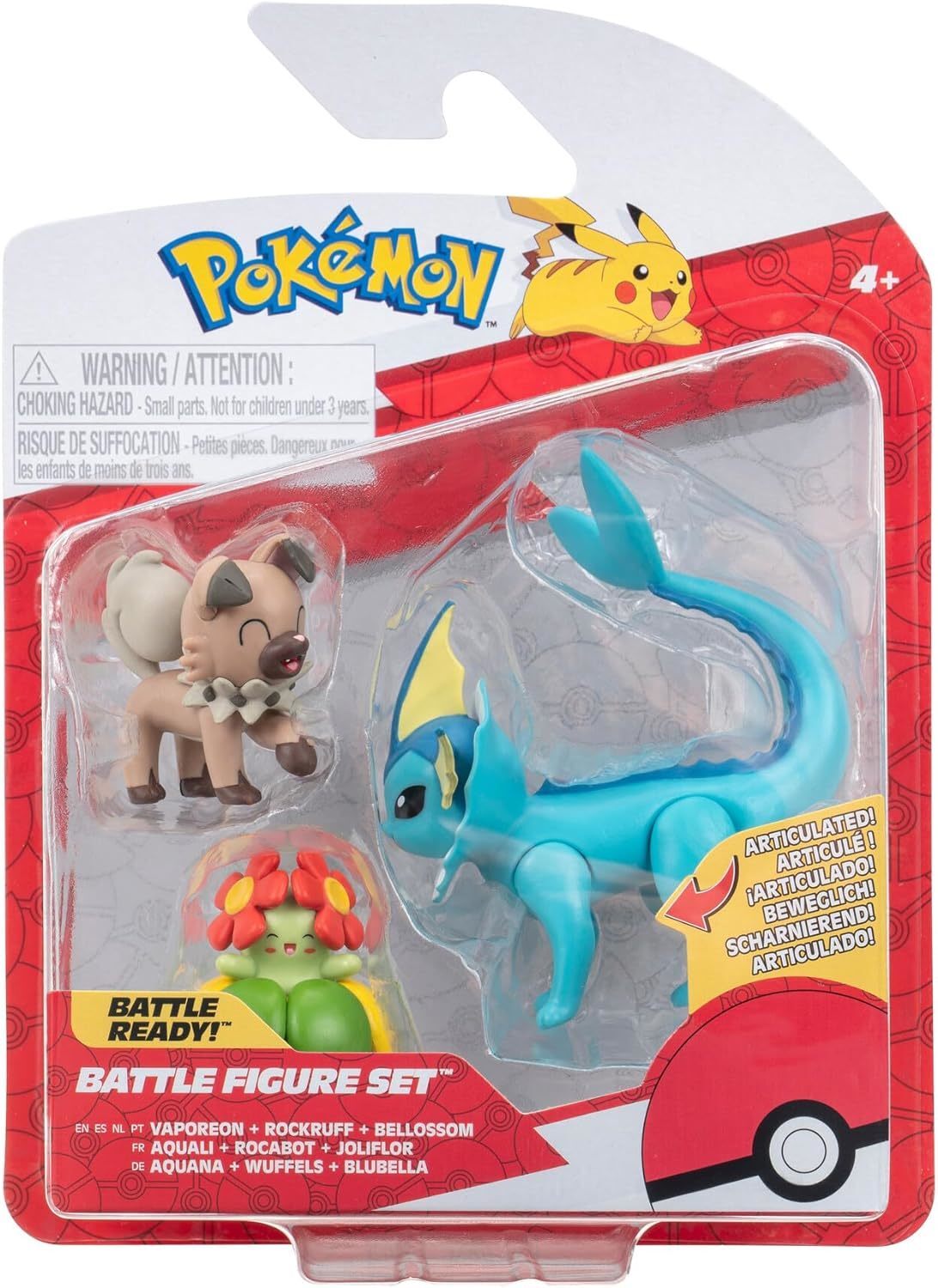 Pokémon: 2" & 3" Battle Figure 3 Pack Vaporeon, Rockruff & Bellossom