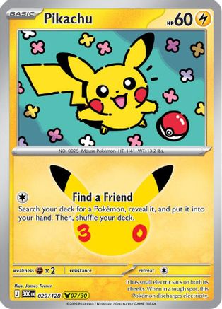 Pikachu 029/128 - Holofoil ME 30th Celebration - Pikachu Rare