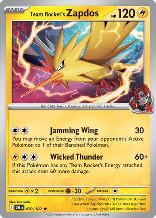 Team Rocket's Zapdos 070/182 Deck Exclusives - Rare