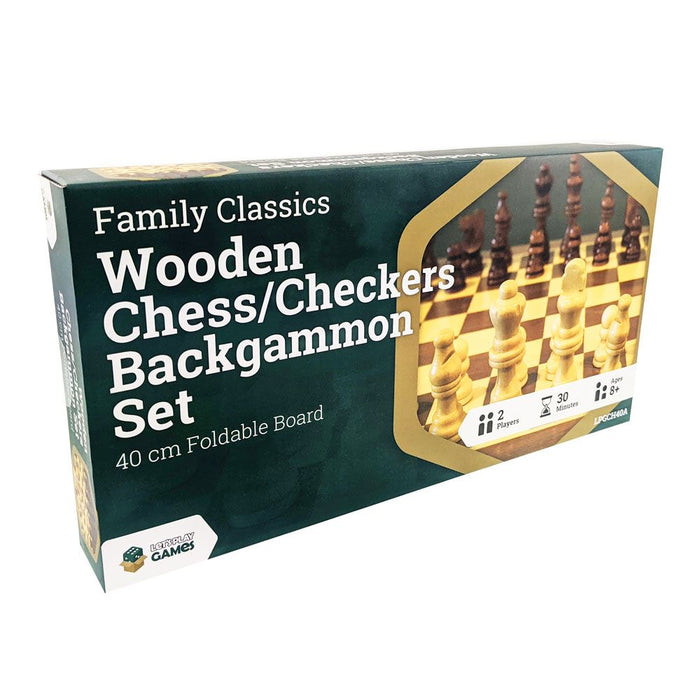 Family Classics:  Wooden Chess/Checkers/Backgammon Set 40cm