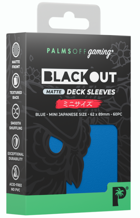 Palms Off: Blackout Deck Sleeves - Japanese Mini Size 60pc - Matte Blue