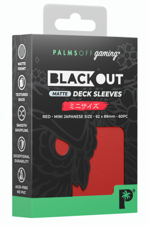 Palms Off: Blackout Deck Sleeves - Japanese Mini Size 60pc - Matte Red