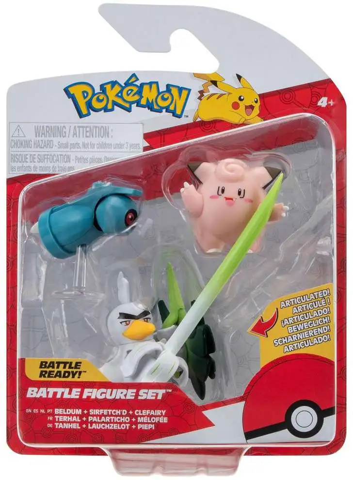 Pokémon: 2" & 3" Battle Figure 3 Pack Beldum, Sirfetch'd & Clafairy