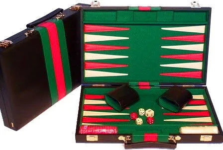 Deluxe Backgammon Attaché 15" Black Case