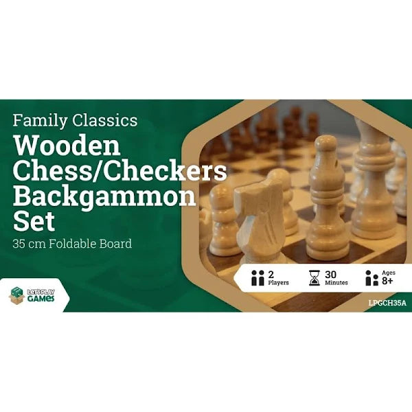 Family Classics: Wooden Chess/Checkers/Backgammon Set 35cm