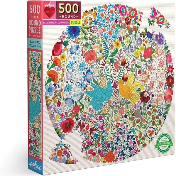 Eeboo: Blue Bird, Yellow Bird 500pc Round Puzzle