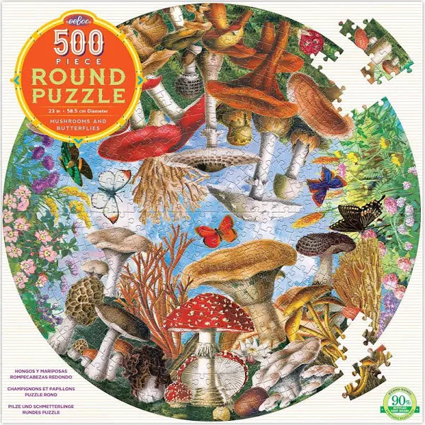 Eeboo: Mushrooms & Butterflies 500pc Round Puzzle
