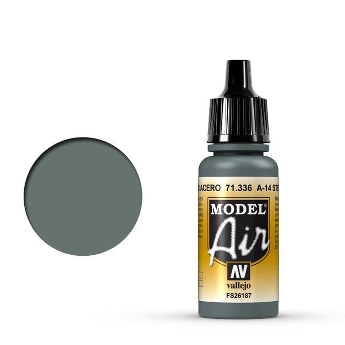 Vallejo: Model Air A-14 Steel Grey 17ml Acrylic Airbrush Paint