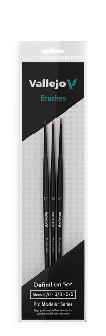 Vallejo Hobby Brushes: Pro Modeler Definition Set - Natural Hair (Sizes 4/0, 3/0 & 2/0)