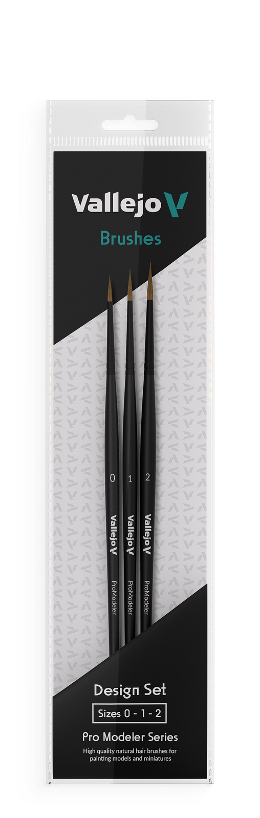 Vallejo Hobby Brushes: Pro Modeler Design Set - Natural Hair (Sizes 0, 1 & 2)