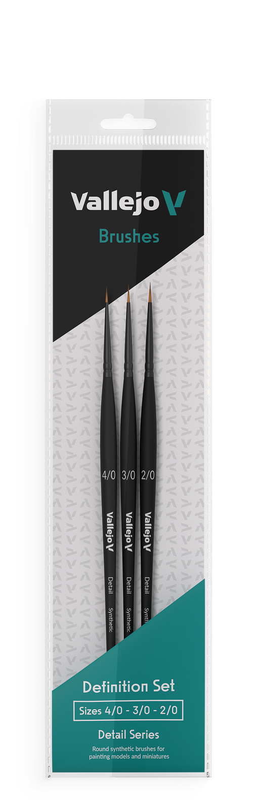 Vallejo Hobby Brushes: Detail Definition Set - Synthetic fibers (Sizes 4/0, 3/0 & 2/0)