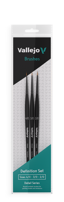 Vallejo Hobby Brushes: Detail Definition Set - Synthetic fibers (Sizes 4/0, 3/0 & 2/0)