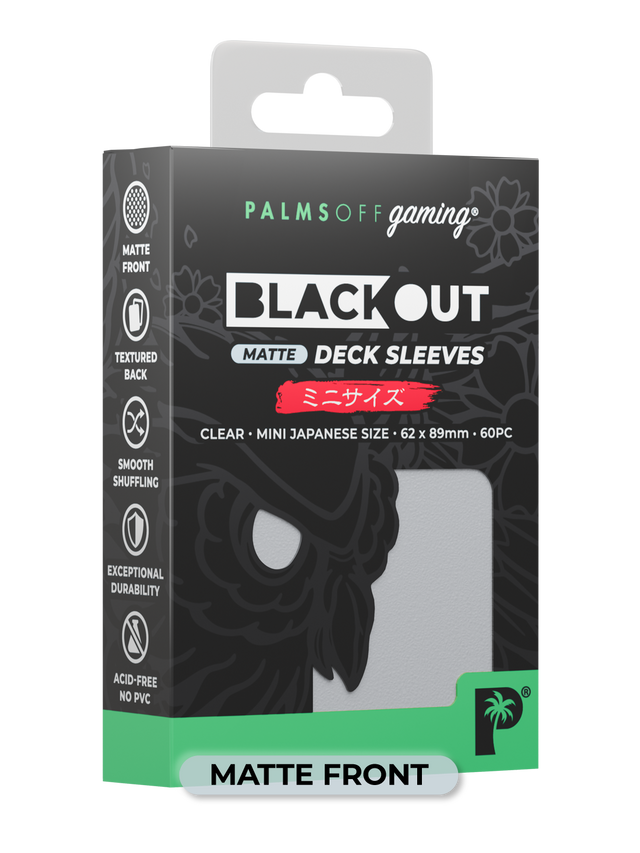 Palms Off: Blackout Deck Sleeves - Japanese Mini Size 60pc - Matte Clear