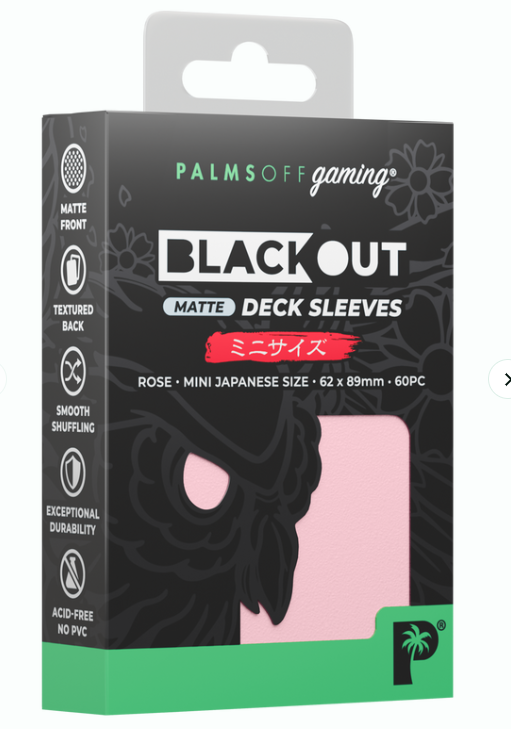 Palms Off: Blackout Deck Sleeves - Japanese Mini Size 60pc - Matte Rose