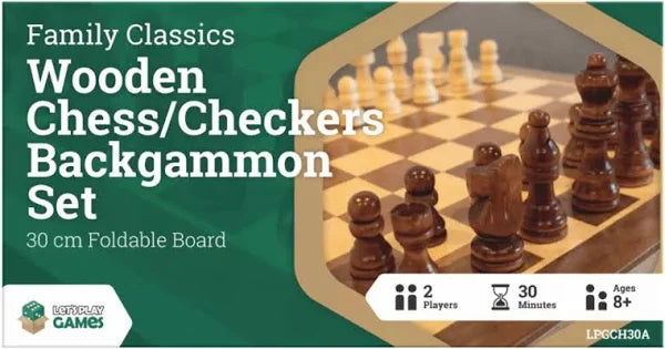 Family Classics: Wooden Folding Chess/Checkers/Backgammon Set 30cm