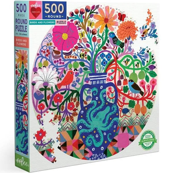 Eeboo: Birds & Flowers 500pc Round Puzzle
