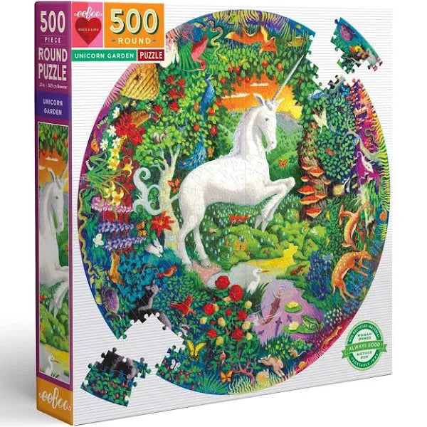 Eeboo: Unicorn Garden 500pc Round Puzzle