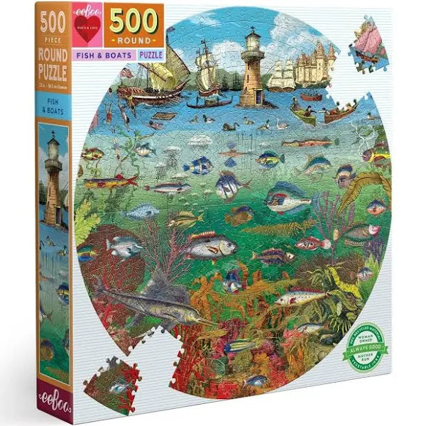 Eeboo: Fish & Boats 500pc Round Puzzle