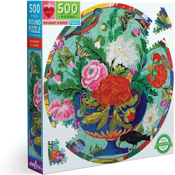 Eeboo: Bouquet & Birds 500pc Round Puzzle